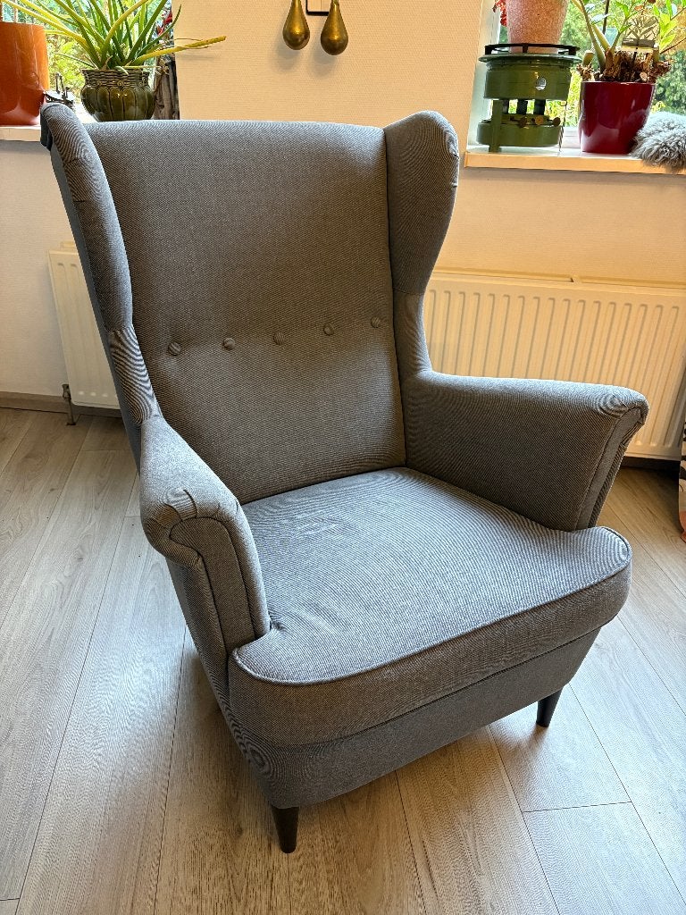 Ikea stoel - Strandmon oorfauteuil - grijs, Huis en Inrichting, Fauteuils, Ophalen, 75 tot 100 cm, Zo goed als nieuw, 75 tot 100 cm