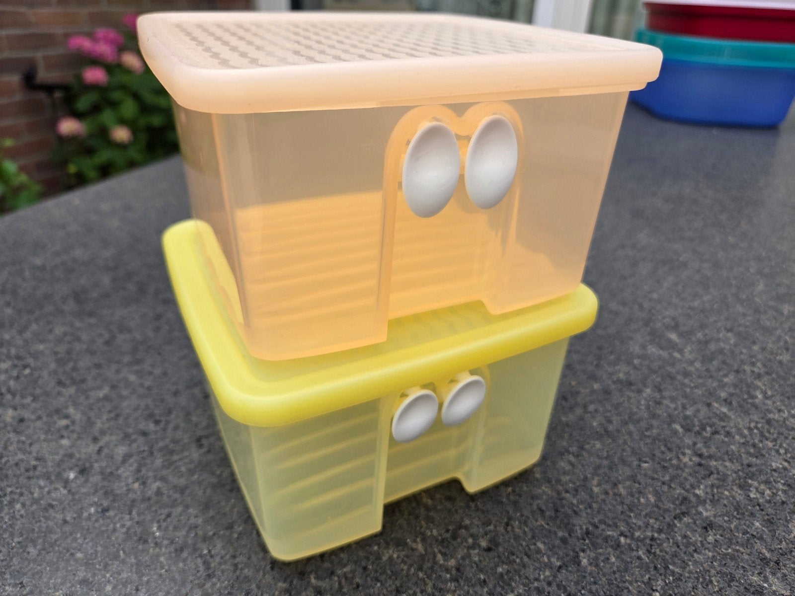 Tupperware bewaardozen set - Oranje en Geel, Gebruikt, Bewaardoos, Met deksel, Oranje