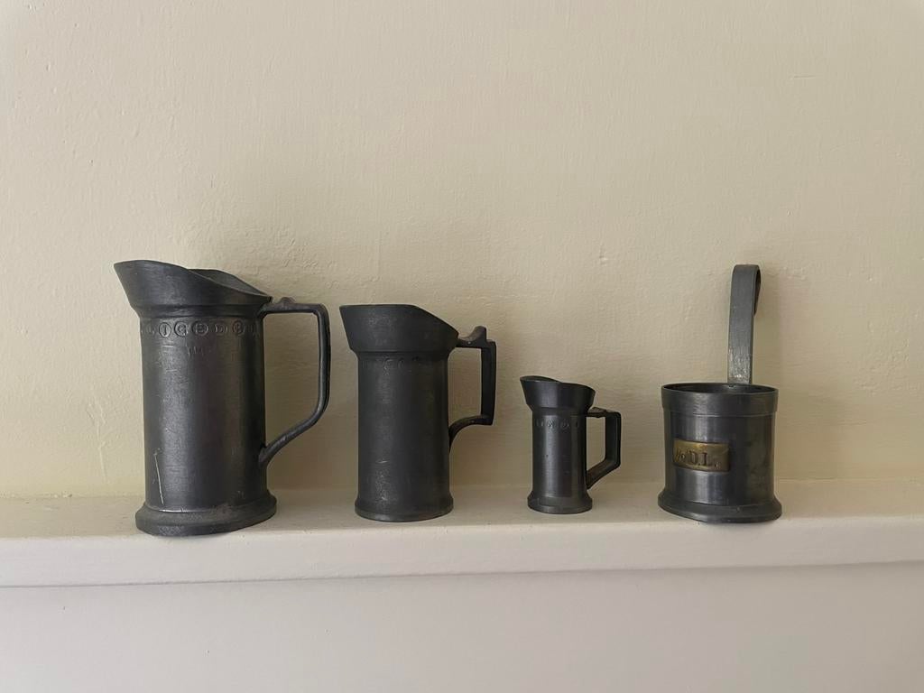 4 tinnen maatkannen., Antiek en Kunst, Antiek | Tin, Ophalen of Verzenden