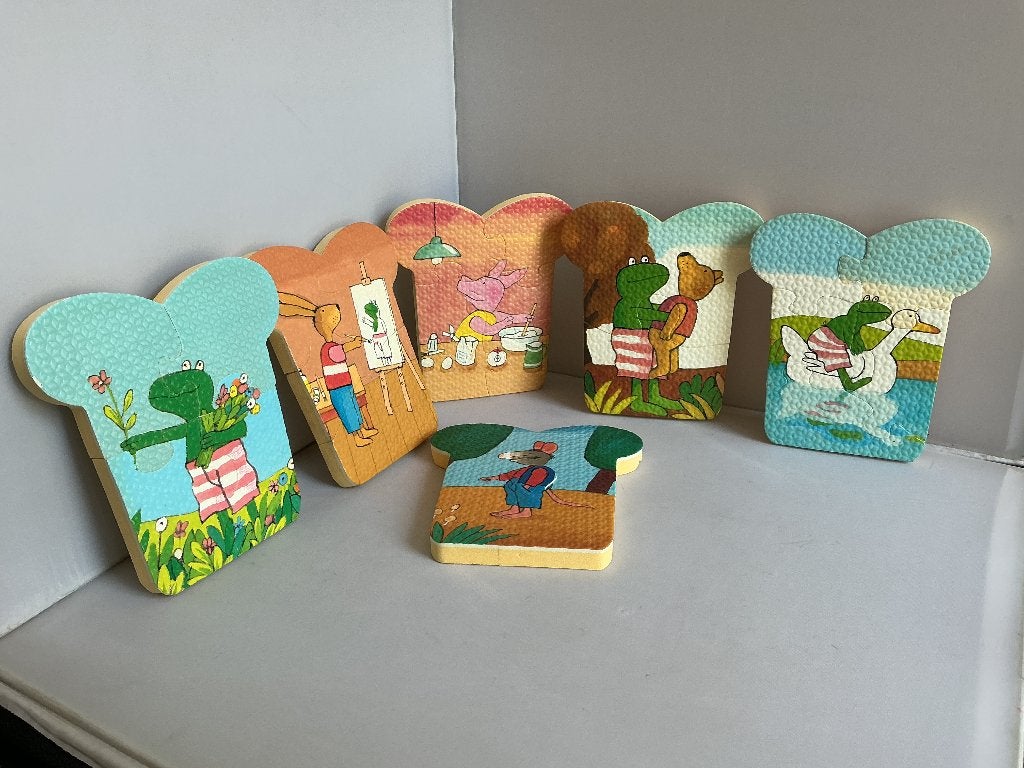 Max Velthuijs # 6 kinder puzzels Kikker, Ophalen of Verzenden, Minder dan 10 stukjes, Zo goed als nieuw, 6 maanden tot 2 jaar
