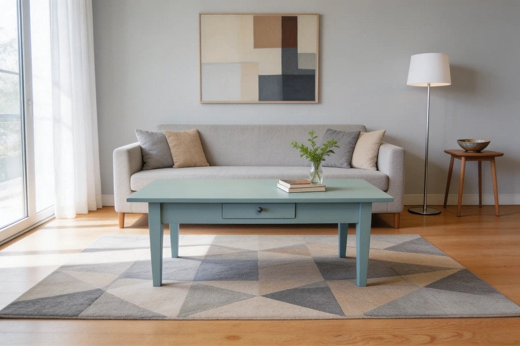 Salontafel – Pastelgroen, met lade, Volledig Gerestaureerd, Antiek en Kunst, Antiek | Meubels | Kasten, Ophalen