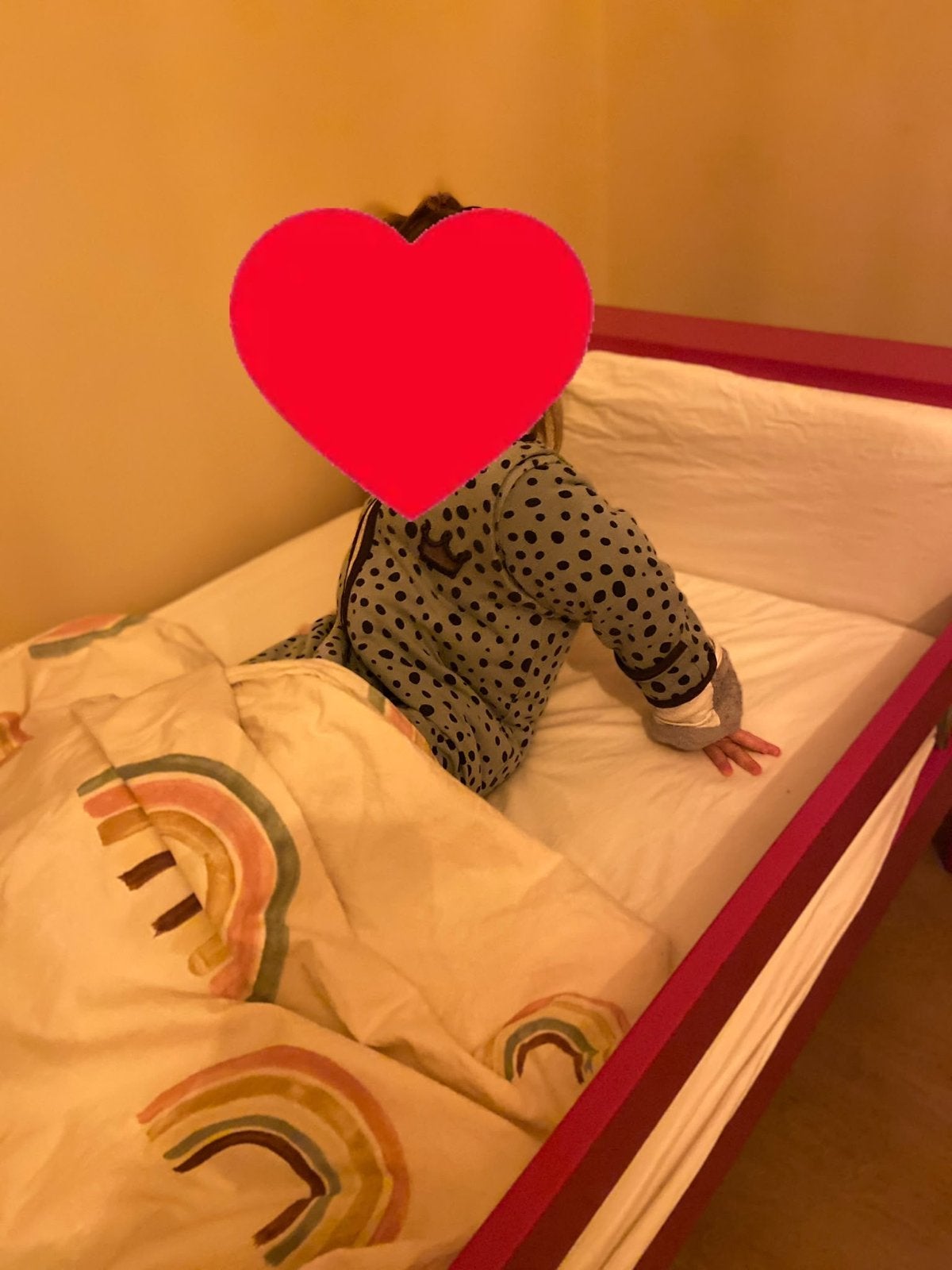 Meegroeibed roze inclusief dekbed en regenboog overtrek, Ophalen, Gebruikt, 70 tot 85 cm, 140 tot 160 cm