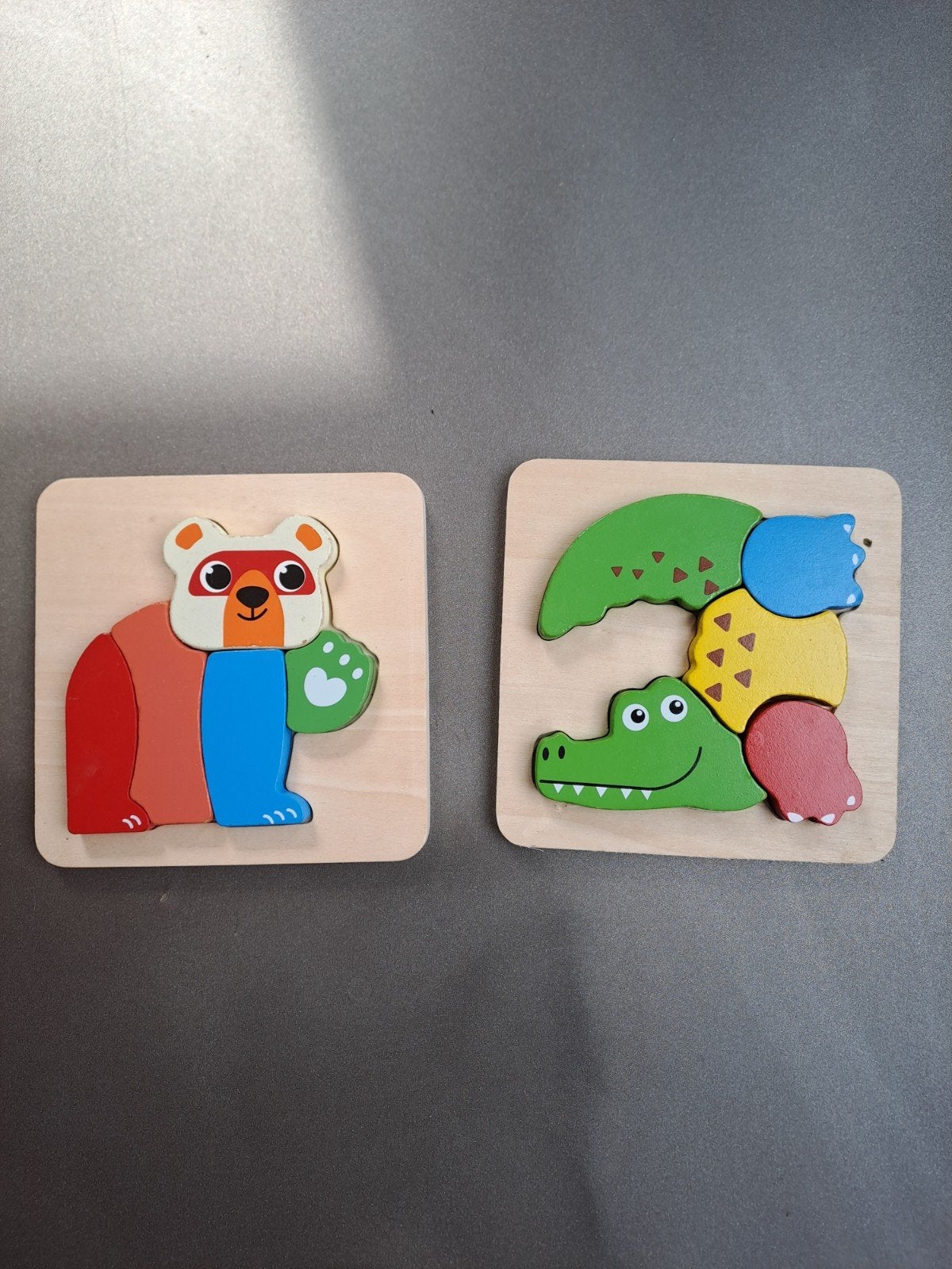 Houten Dieren Puzzel (Krokodil en Beer), 2 tot 4 jaar, Gebruikt, Ophalen of Verzenden, Van hout