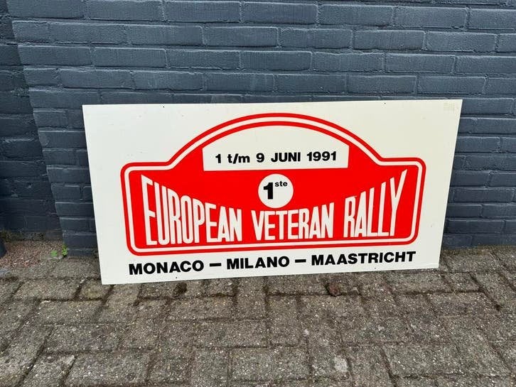 European Veteran Rally 1991 Monaco Milano Maastricht Bord, Ophalen, Reclamebord, Gebruikt, .