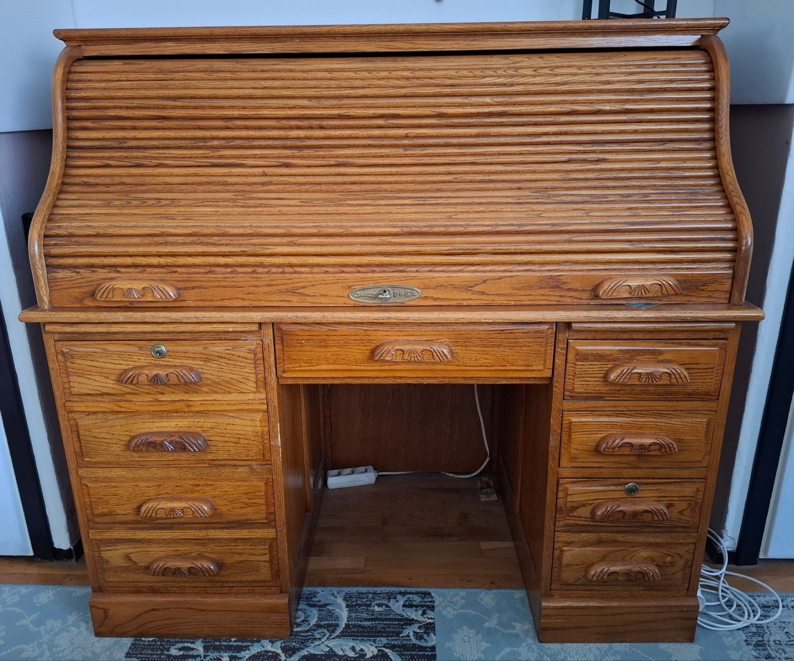 Rustiek rolluikbureau van massief eikenhout, Ophalen, Gebruikt, Hout, Secretaire