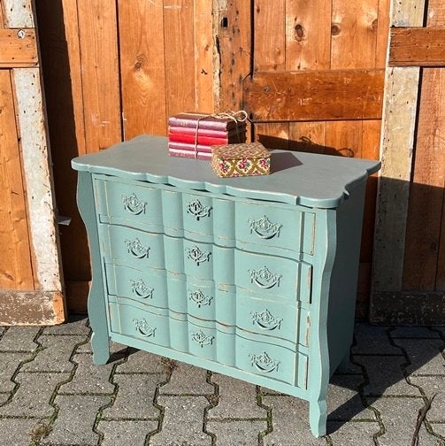 Ladekast groen 4 laden halkast 72 x 35 x 62 cm lage kast, Ophalen, Gebruikt, Brocante, landelijk, 50 tot 100 cm