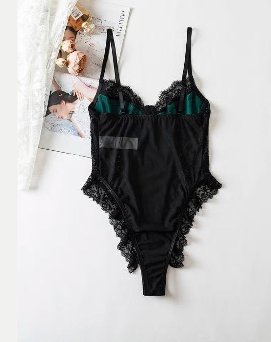 Sexy Vintage kanten bodysuit voor vrouwen - Gothic groen