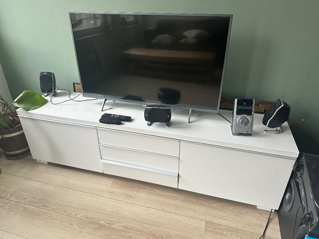 IKEA BESTÅ BURS TV-meubel hoogglans wit, Ophalen, Modern / Hoogglans wit, Gebruikt, 150 tot 200 cm