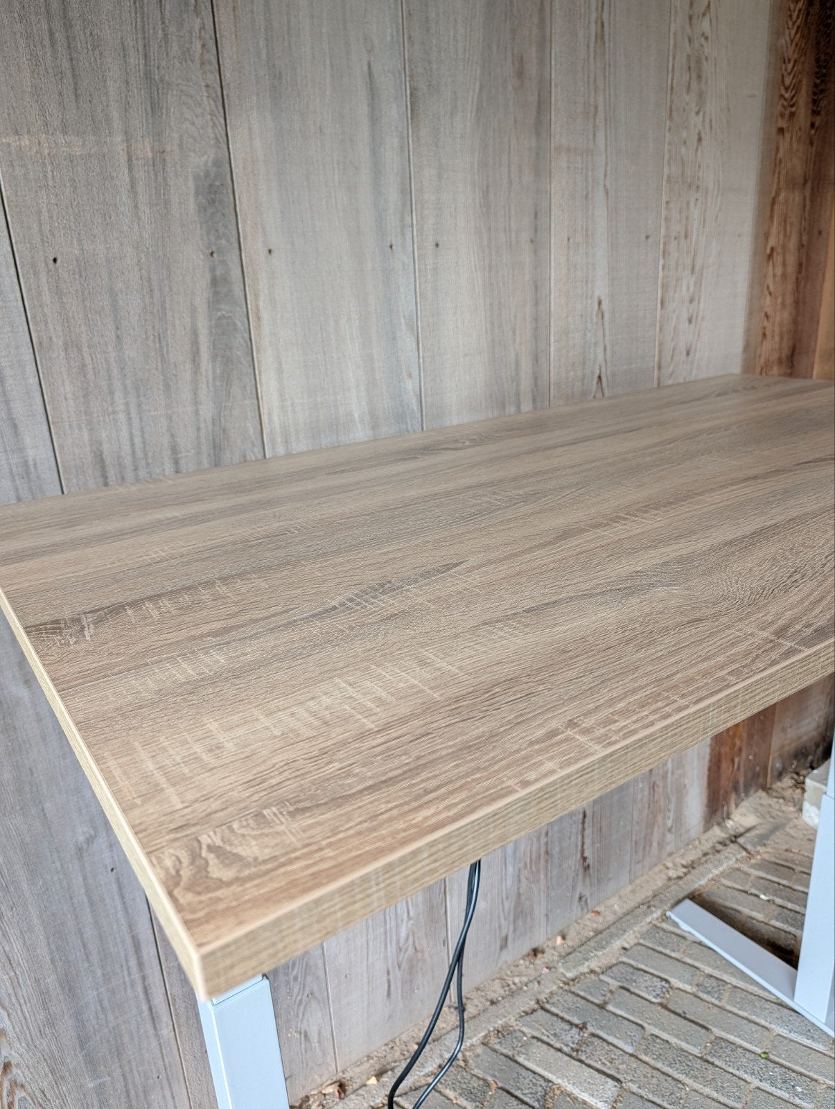 Elektrisch zit sta bureau licht eiken blad 140x80, Huis en Inrichting, Bureaus, Ophalen, Zit-sta bureau, Zo goed als nieuw, 140 cm