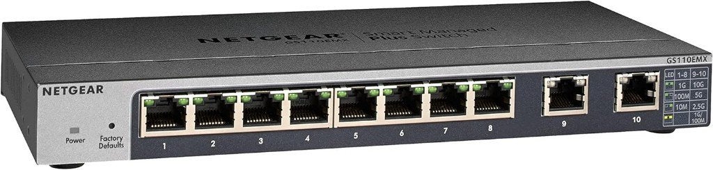 Netgear GS110EMX 8x 1Gb en 2x 10Gb managed, Computers en Software, Netwerk switches, Ophalen of Verzenden, Gebruikt