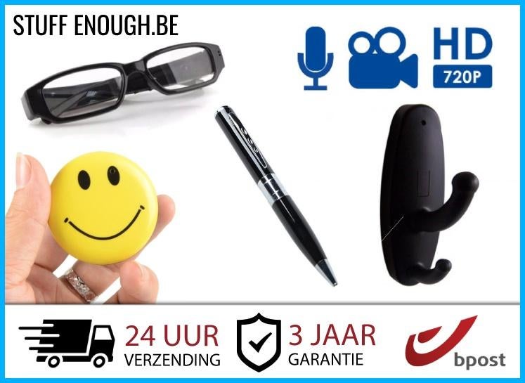 4K Spy Verborgen Beveiliging Spion Camera's Bril Wekker Pen, Audio, Tv en Foto, Videobewaking, Nieuw, Binnencamera, Ophalen of Verzenden