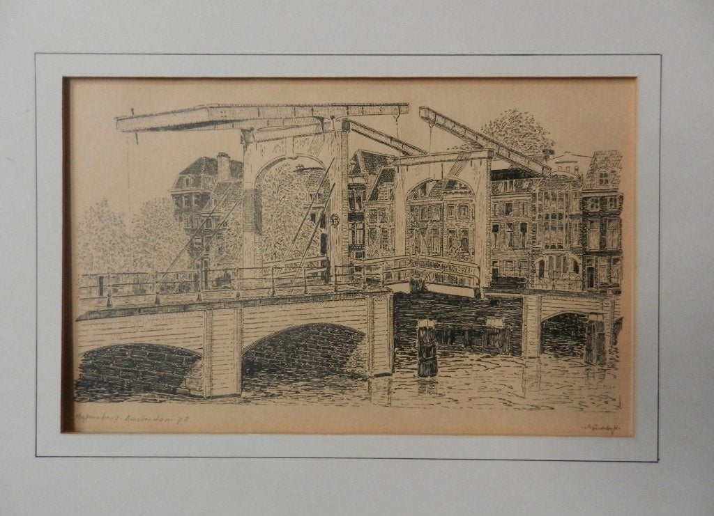 Grafiek Magere Brug Amsterdam W v Quekelberghe 1978 15x24 cm, Antiek en Kunst, Ophalen of Verzenden