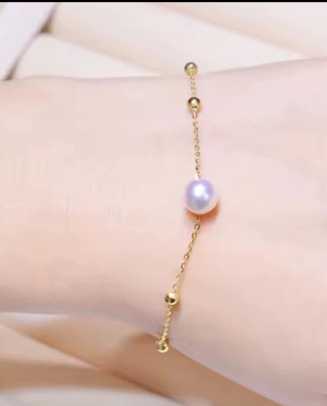 Elegante 18k Gouden Armband met Parel en Kralen, Nieuw, Ophalen of Verzenden, Met bedels of kralen, Goud