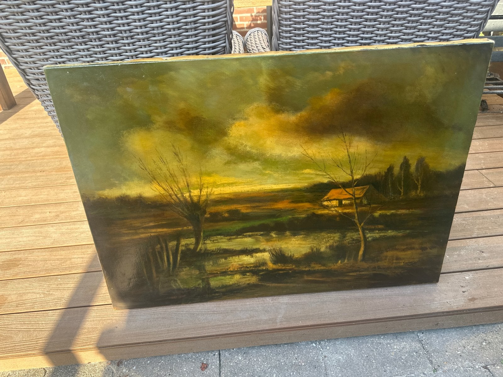 Sfeervol Landschap Schilderij - Olieverf op Doek, Antiek en Kunst, Ophalen, Doek, Impressionistisch, Olieverf