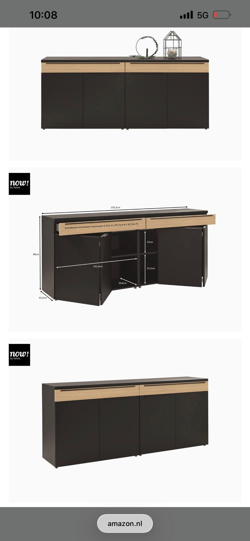Now by Hülsta zwart dressoir - kleine gebruikssporen, Ophalen, Gebruikt, 200 cm of meer, Met lade(s)