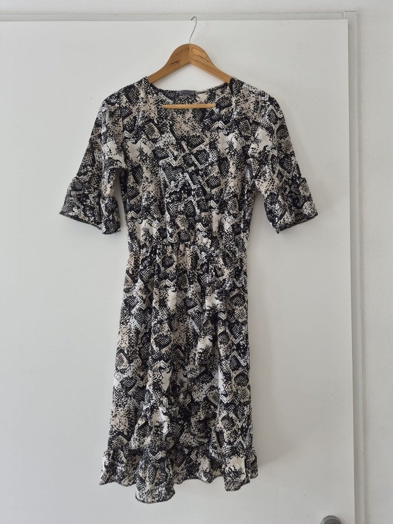 Jurk dames beige / zwart Liz Devy maat S, Liz Devy, Zwart, Ophalen of Verzenden, Zo goed als nieuw