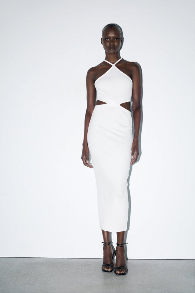 Dames Zara halter jurk met cut out en accent en rib wit M, Maat 38/40 (M), Wit, Nieuw, Ophalen of Verzenden