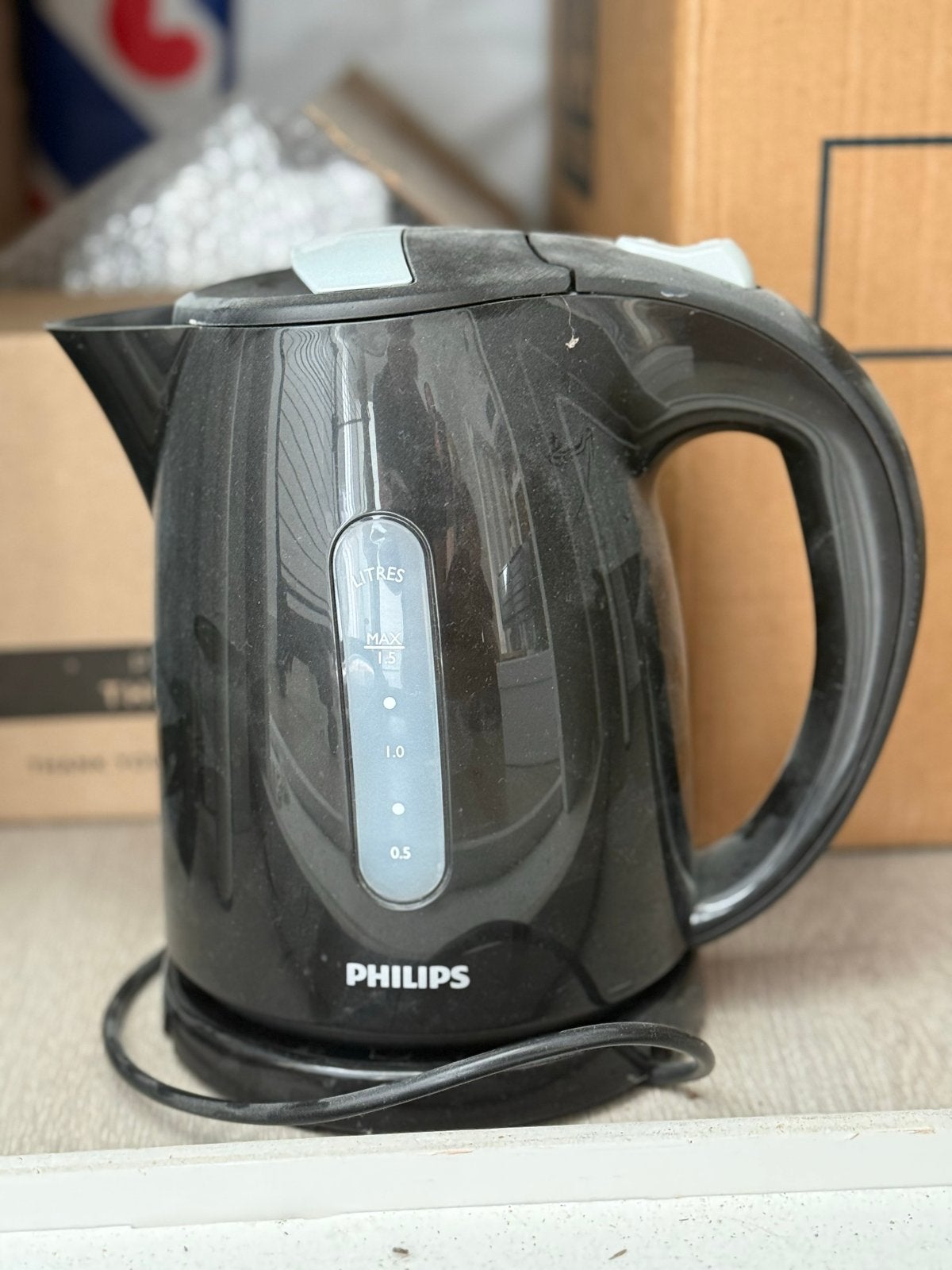 Philips waterkoker - Zwart, 1.5 liter, 1 tot 2 liter, Ophalen of Verzenden, Gebruikt