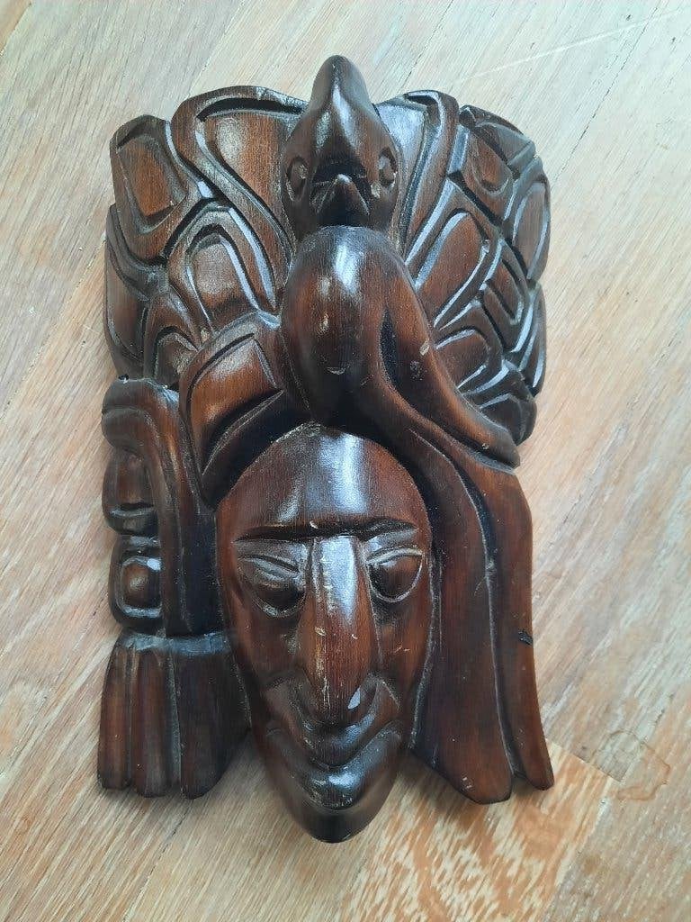 Handgemaakt Mexicaans Indiaans houten masker, Houtsnijwerk, Ophalen of Verzenden, Handgemaakt, 20 - 50 cm