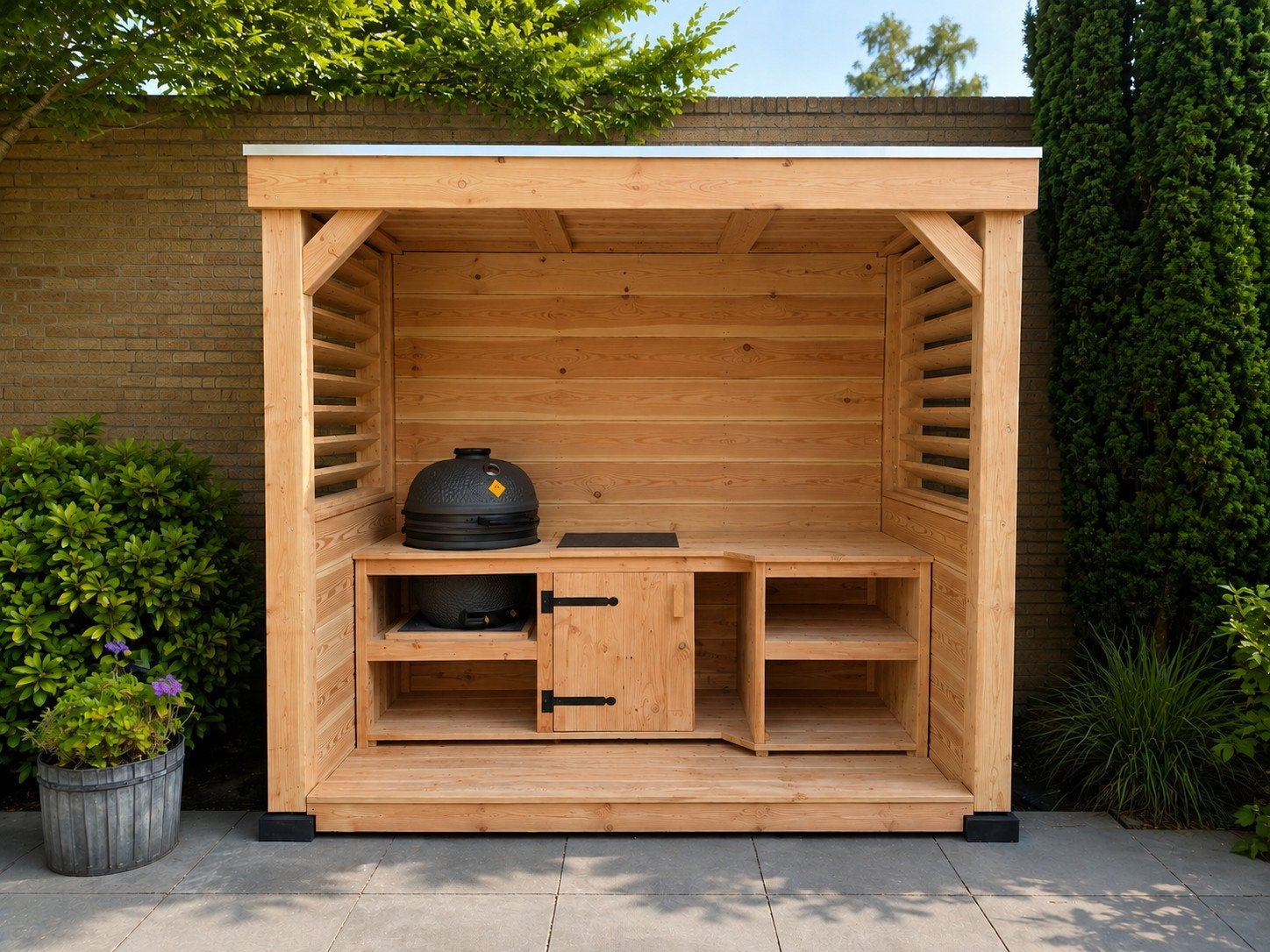 Luxe Houten Buitenkeuken met Overkapping, Tuin en Terras, Buitenkeukens, Houtskool, Verzenden, Nieuw, Borretti