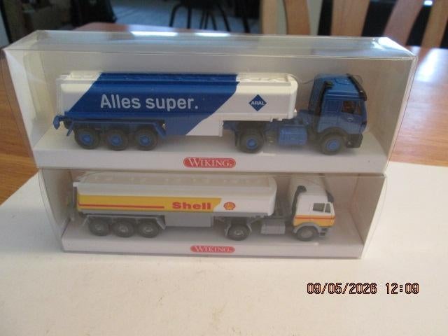 HO spoor Wiking Mercedes tankwagens Aral en SHELL in OVP, Ophalen of Verzenden, Nieuw, Bus of Vrachtwagen, Wiking