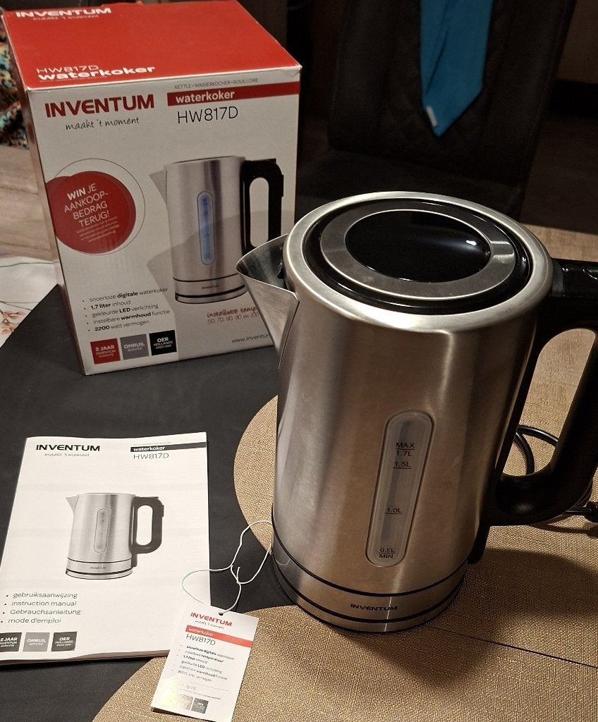 Inventum HW817D Waterkoker 1.7L - Instelbare temperatuur, 1 tot 2 liter, Ophalen of Verzenden, Gebruikt, Rvs