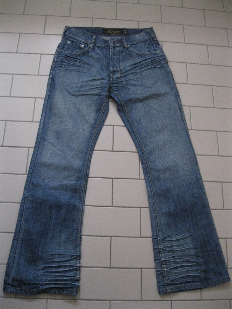 maat M, (31-32) 1 Fishbone spijkerbroek, Kleding | Dames, Ophalen of Verzenden, W30 - W32 (confectie 38/40), Gedragen, Blauw