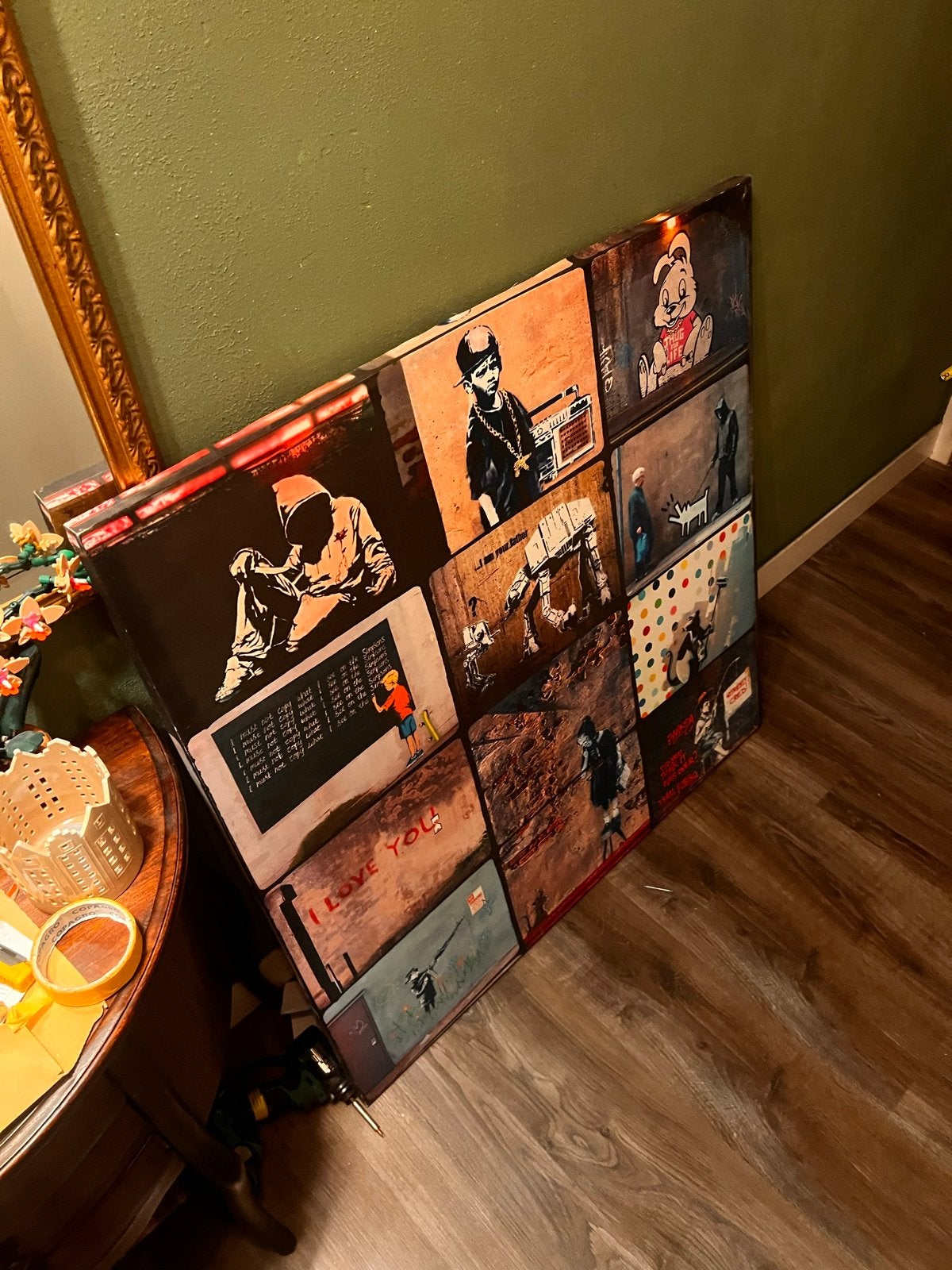 Groot Banksy Canvas 100x100cm, Ophalen, Zo goed als nieuw, Schilderij, 100 tot 125 cm