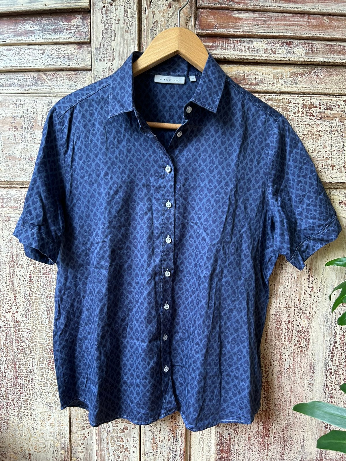 Eterna blauwe blouse maat 38 korte mouw, Ophalen of Verzenden, Zo goed als nieuw, Maat 38/40 (M), Blauw