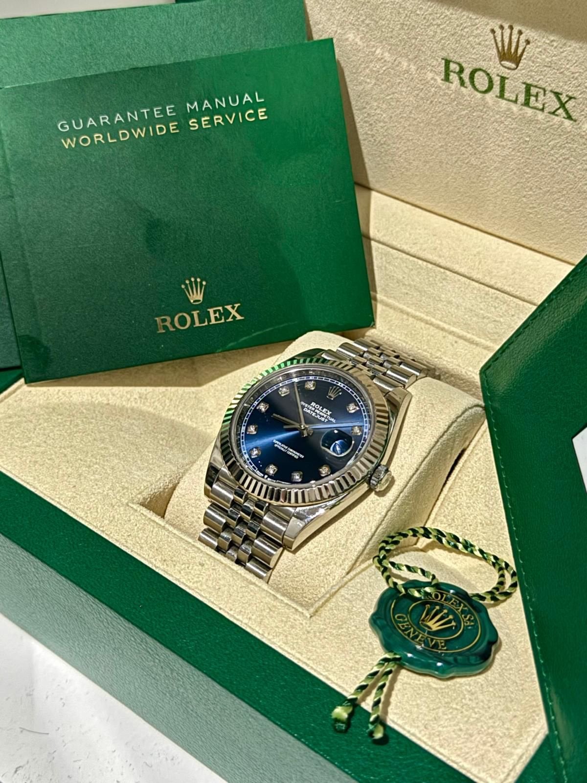 Rolex Datejust 41 Blue Diamond Dial Jubilee 126334, Ophalen of Verzenden, Zo goed als nieuw, Staal, Rolex