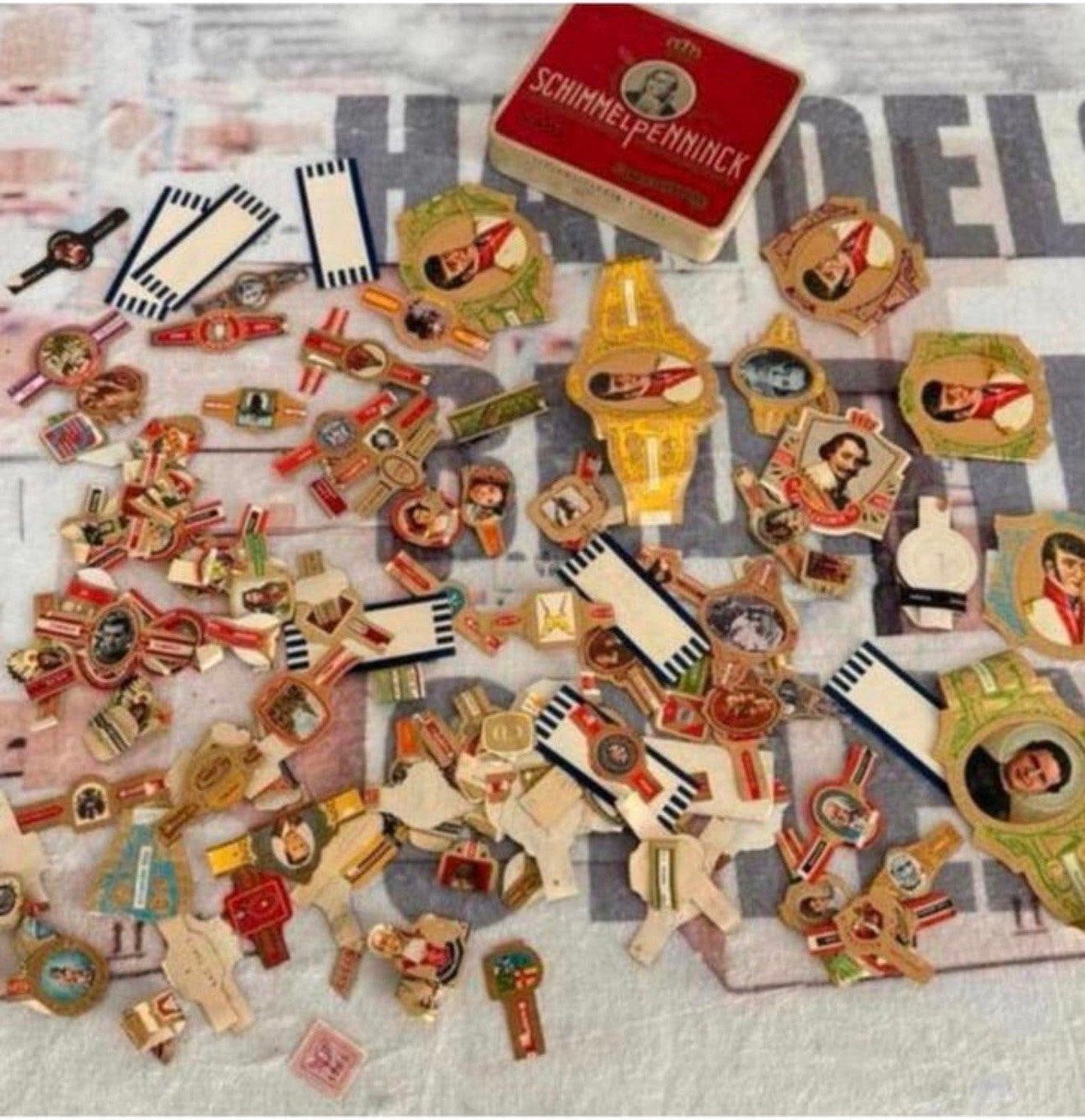 Partij + 100 sigarenbandjes sigaren bandjes en blik vintage, P, P, P, Ophalen of Verzenden