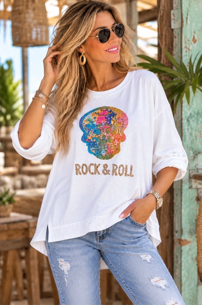 Sweater white met skull van D-Style one size, Kleding | Dames, Ophalen of Verzenden, Nieuw, Maat 42/44 (L), Wit