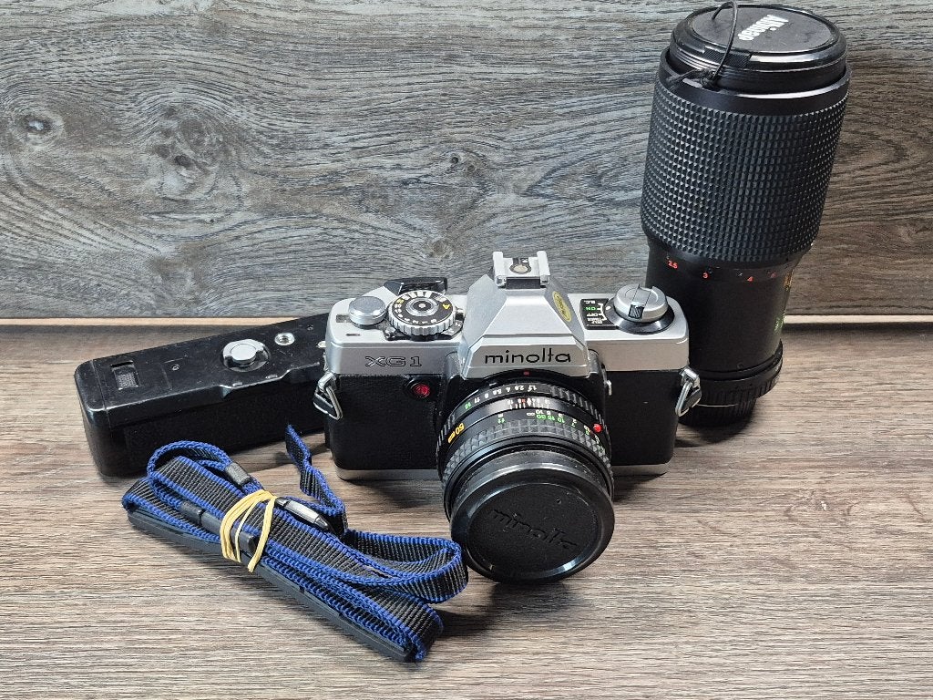 Minolta XG1 spiegelreflexcamera, 2 lenzen + Auto Winder, Audio, Tv en Foto, Ophalen of Verzenden, Gebruikt, Spiegelreflex, Minolta