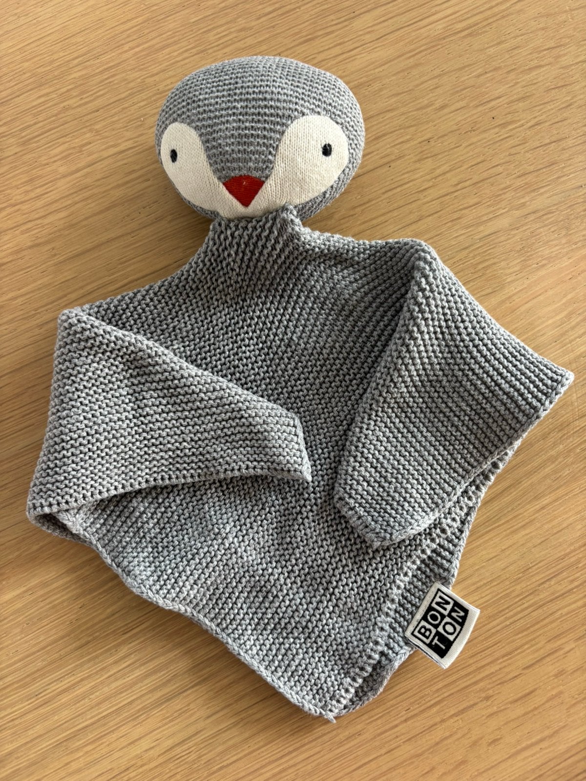 Bonton gebreid knuffeldoekje pinguïn grijs, Ophalen of Verzenden, Zo goed als nieuw