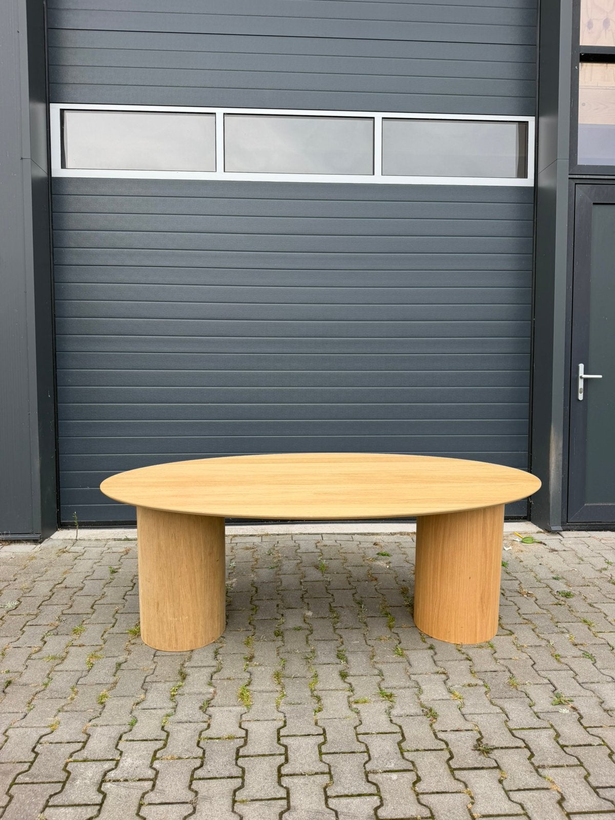 Lichte eiken ovale eettafel 210 x 110 cm, Ophalen, 100 tot 150 cm, 200 cm of meer, Zo goed als nieuw