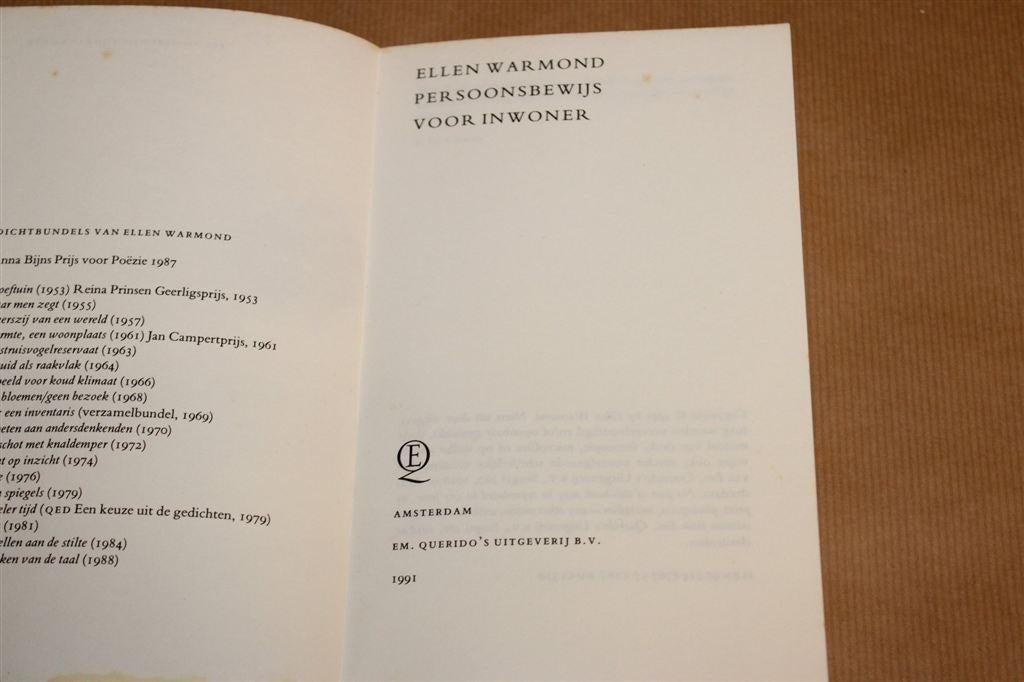Persoonsbewijs voor Inwoner — Warmond, Gedichten 1991, Boeken, Gedichten en Poëzie, Ophalen of Verzenden, Gelezen