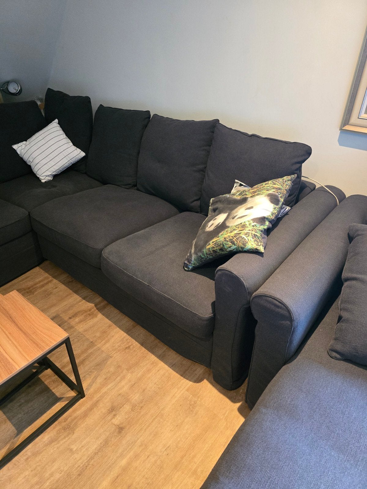 Grote donkergrijze slaapbank hoekbank met chaise longue, Ophalen, Modern, Comfortabel, Gebruikt, Hoekbank