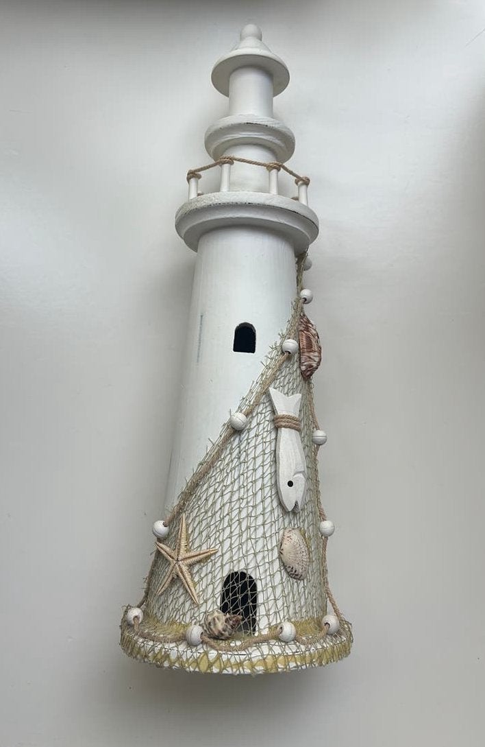 Vuurtoren 42 cm hoog wit hout, Huis en Inrichting, Woonaccessoires | Overige, Ophalen of Verzenden, Zo goed als nieuw