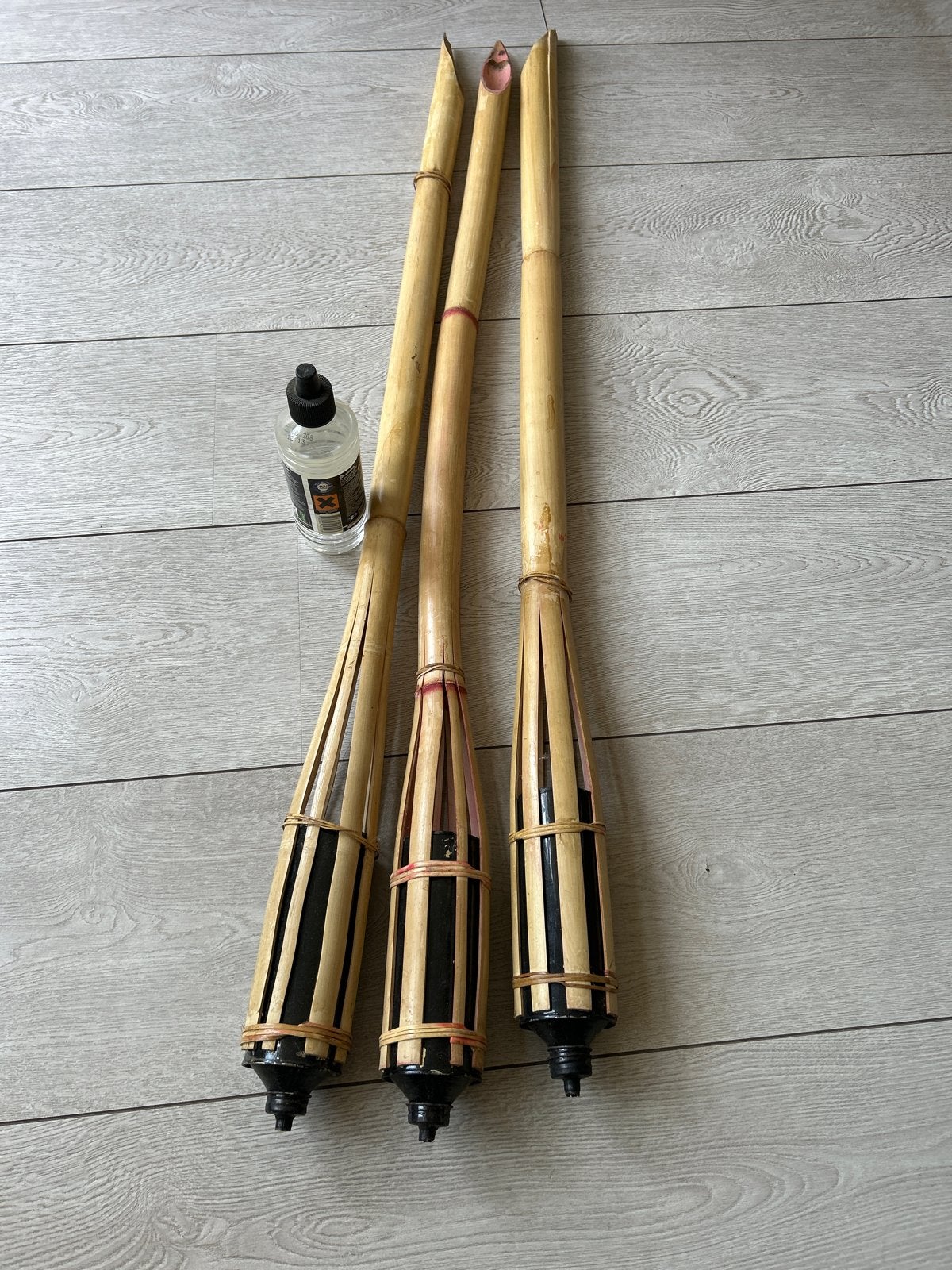3 bamboe olielampen voor de tuin met lampenolie, Ophalen, Gebruikt, Overige typen, Netvoeding