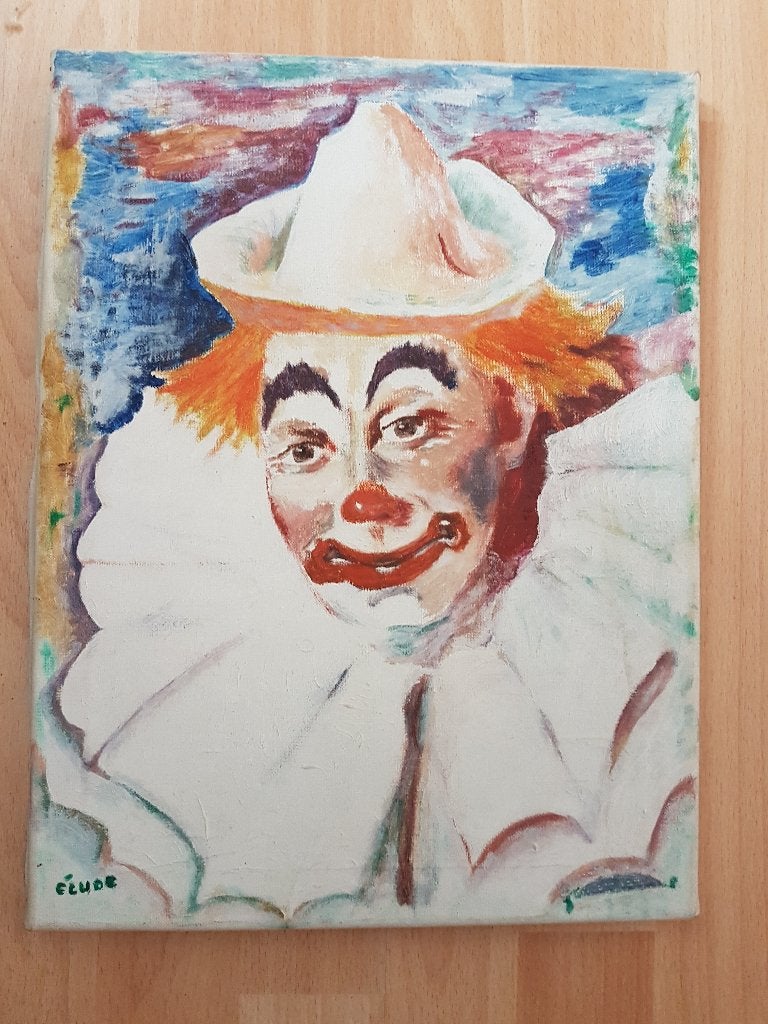 Schilderij clown op linnen, 30x40 cm, niet ingelijst, Antiek en Kunst, Kunst | Schilderijen | Klassiek, Ophalen of Verzenden