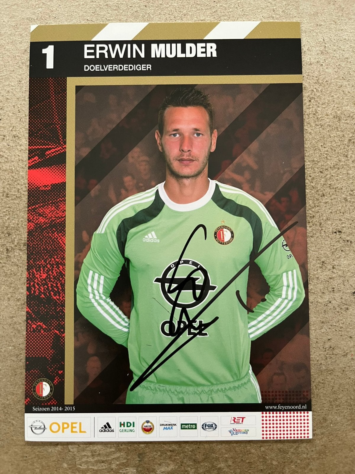 Feyenoord spelerskaart Mulder met handtekening, Ophalen of Verzenden, Zo goed als nieuw, Feyenoord, Spelerskaart