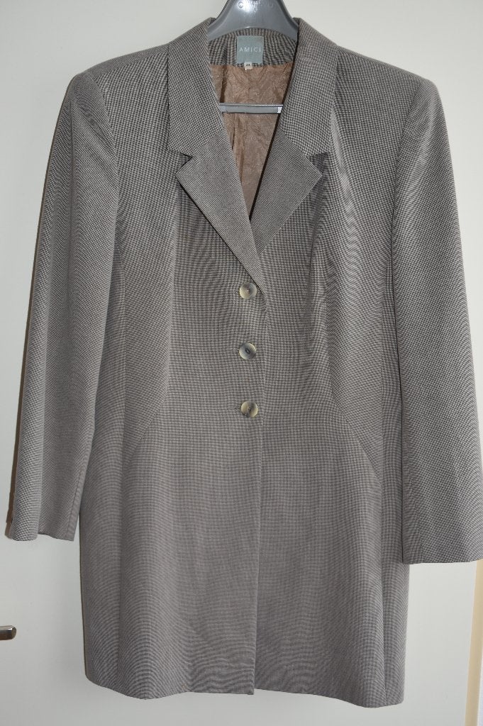 Zomers pak maat 42 / 44 kostuum lange blazer met broek, Verzenden, Gedragen, Maat 42/44 (L), Kostuum of Pak
