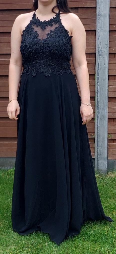 Elegante Zwarte Galajurk met Kantdetails, Kleding | Dames, Maat 38/40 (M), Galajurk, Zwart, Ophalen of Verzenden