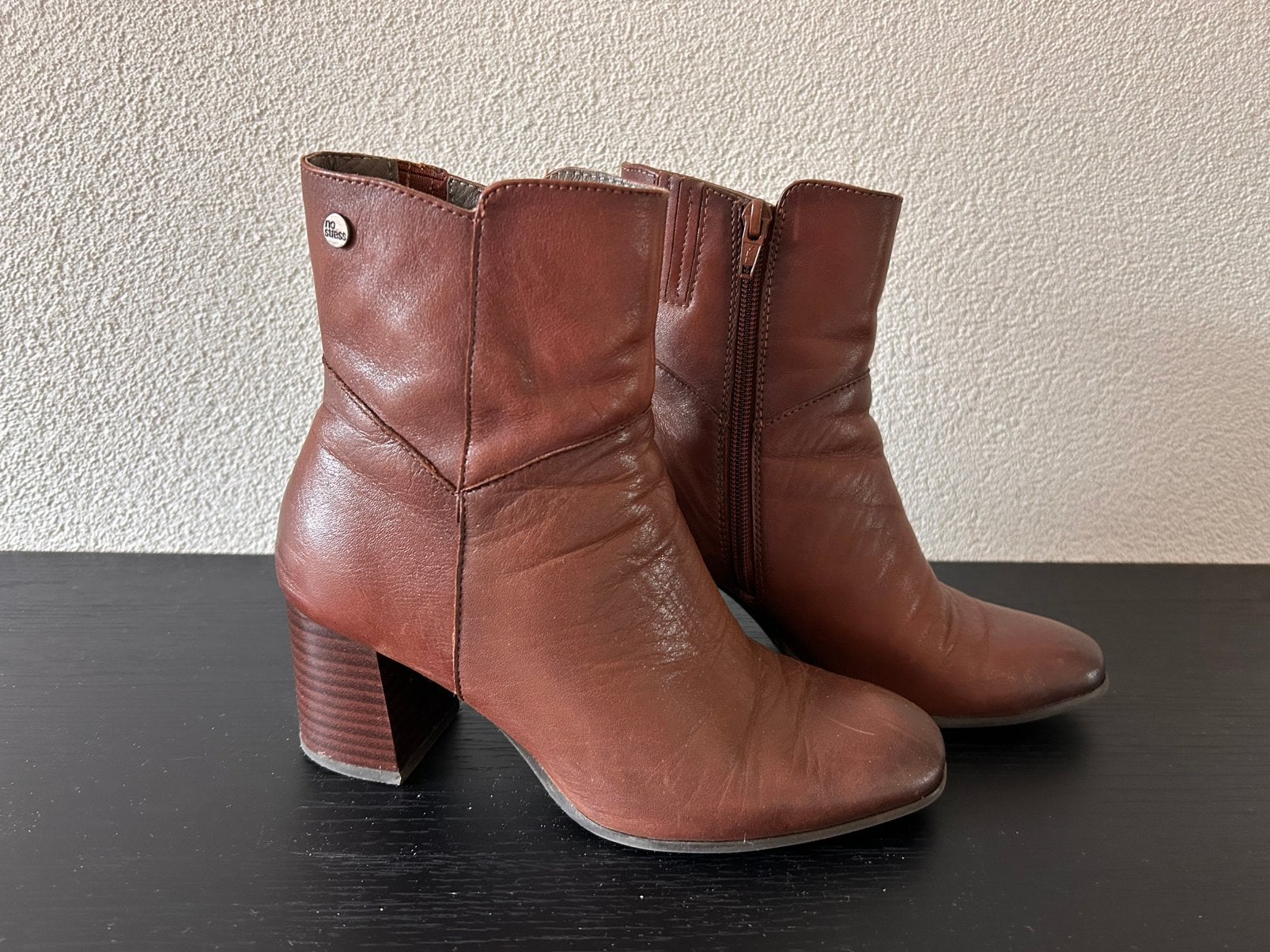 Bruine cognac kleur enkellaarsjes 36 no stress Manfield, Bruin, Lage of Enkellaarzen, Ophalen of Verzenden, Gedragen