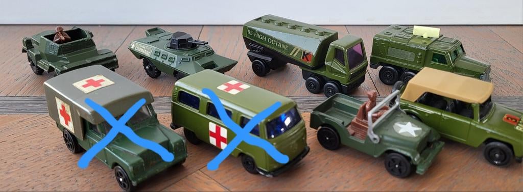 6 Militaire Voertuigen Corgi Juniors & Matchbox (1969-1976), Hobby en Vrije tijd, Modelauto's | 1:87, Zo goed als nieuw, Overige typen
