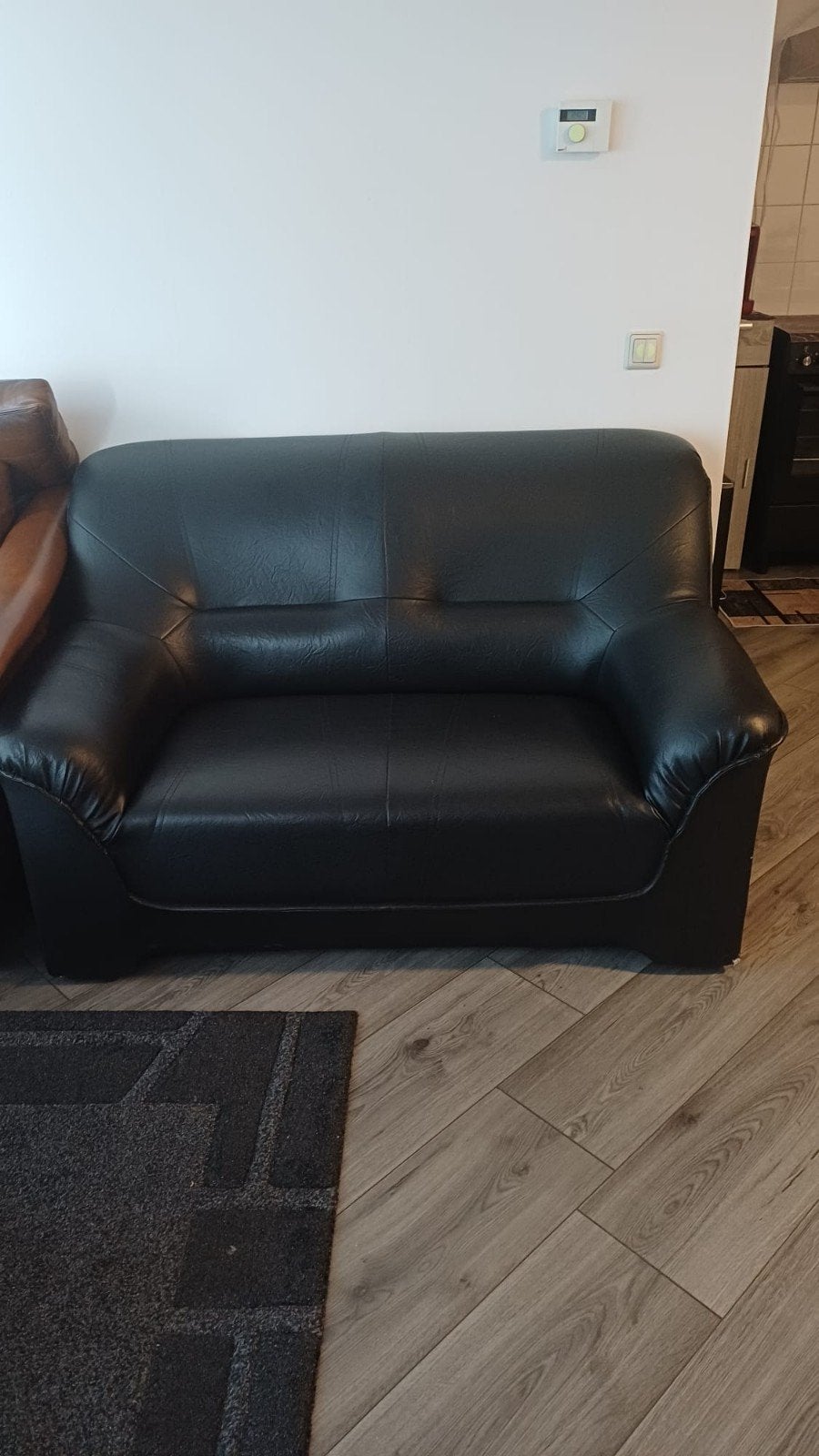 2person zitbank zwart van leer, Ophalen, Gebruikt, 75 tot 100 cm, Leer