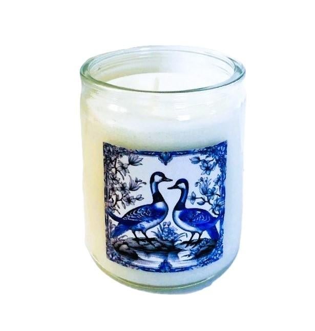 Giftset - cadeaus - kaarsen in glazen delfts blauw eenden, Overige materialen, Verzenden, Wit, Nieuw