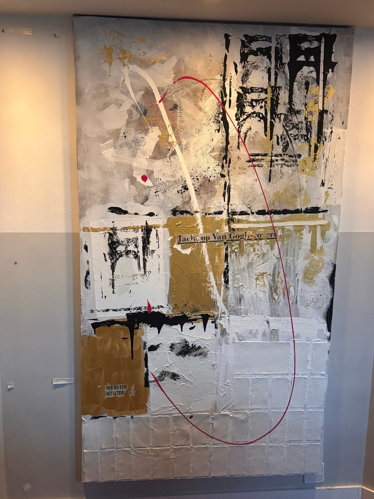 Abstract Schilderij Johan Cruijff Zwart, Wit, Goud met Roze, Ophalen