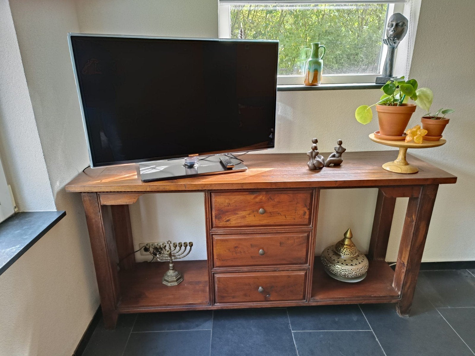 Eikenhouten dressoir / sidetable - 165 cm lang, Ophalen, Gebruikt, Eikenhout, 150 tot 200 cm