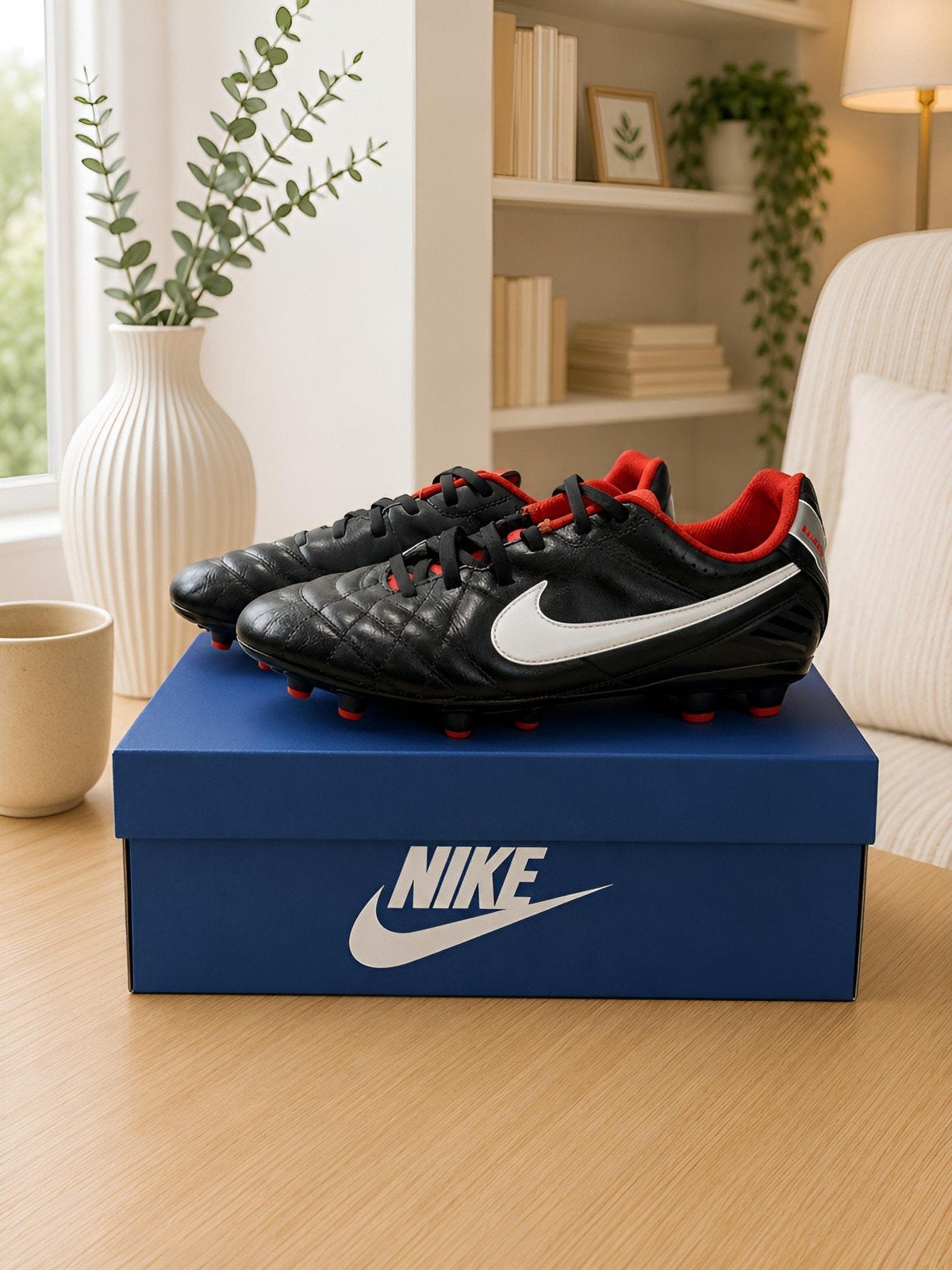 Nike Tiempo FG Zwart/Rood – Leren Voetbalschoenen, Maat XS of kleiner, Schoenen, Nieuw, Ophalen of Verzenden